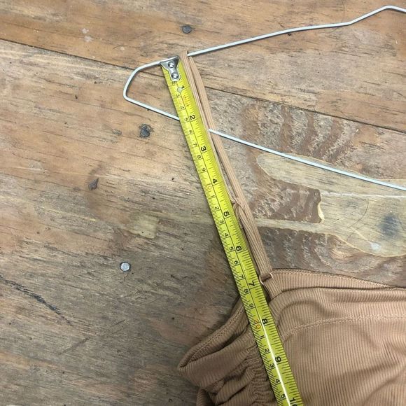 Free People NWT On Your Side Bodysuit Ruched Tan Sleeveless, Size Small, MSRP $5 - Picture 9 of 10